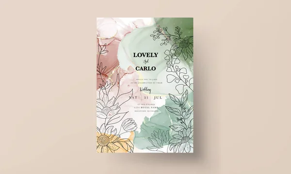 Elegant Luxury Simple Monoline Floral Invitation Card Set Template — Stock Vector