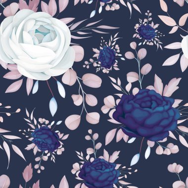 Zarif mavi ve tatlı kahverengi çiçeksiz desen