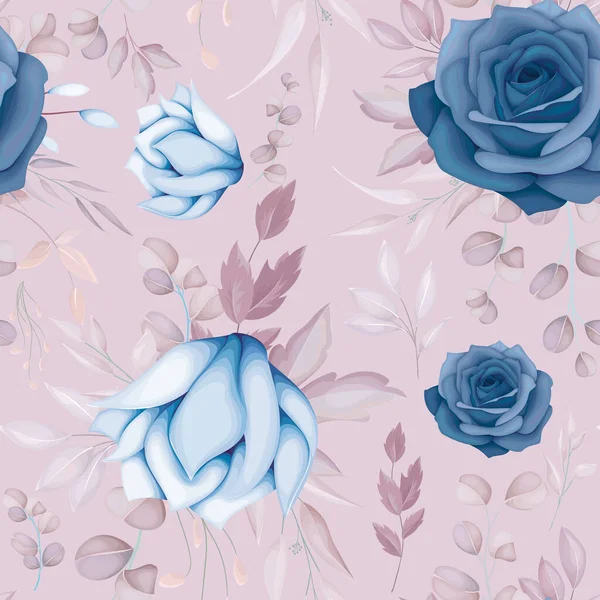 Elegante Blaue Und Süße Braune Florale Nahtlose Muster — Stockvektor