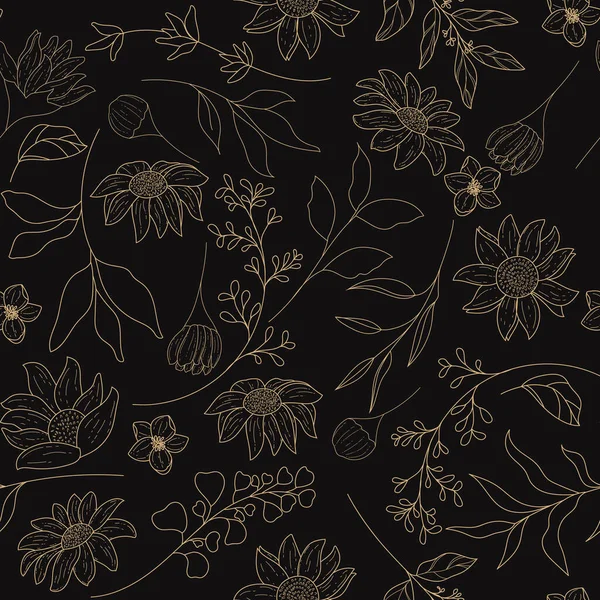 Elegante Und Einfache Monolin Blumenmusterschablone — Stockvektor