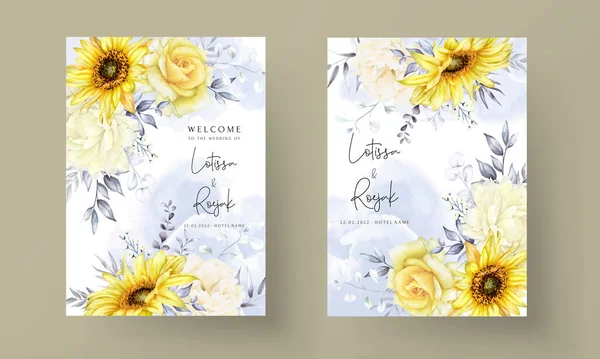 Conjunto Cartão Casamento Floral Aquarela — Vetor de Stock