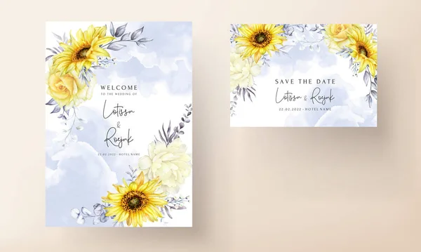 Aquarell Blumen Hochzeitskarte Set — Stockvektor