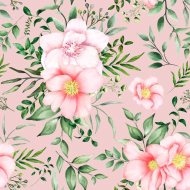 Elle çizilmiş suluboya romantik çiçeksiz desen