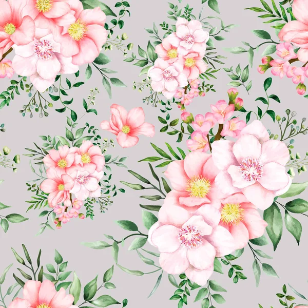 Acuarela Dibujada Mano Romántico Patrón Floral Sin Costuras — Vector de stock
