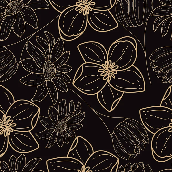 Elegantes Handgezeichnetes Goldenes Florales Nahtloses Muster — Stockvektor
