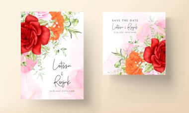 Güzel suluboya el çiçek düğün davetiyesi çiziyor.