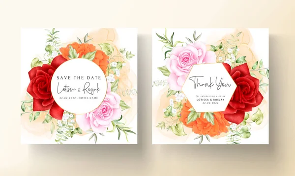 Όμορφο Χέρι Ακουαρέλα Σχέδιο Floral Πρόσκληση Γάμου Κάρτα — Διανυσματικό Αρχείο