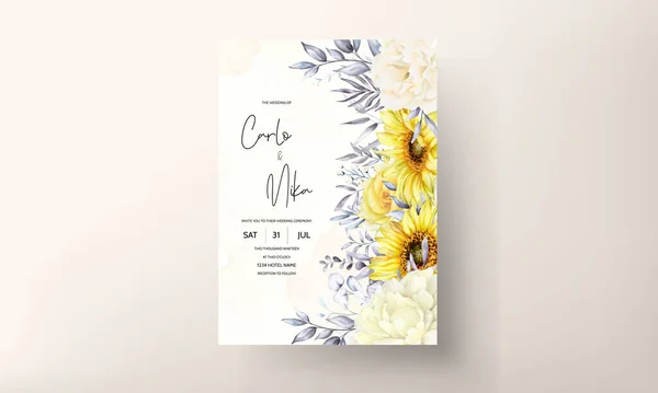 Watercolor Floral Wedding Invitation Card Set Template — Stock Vector