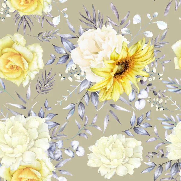 Élégant Motif Sans Couture Floral Avec Fleur Aquarelle — Image vectorielle