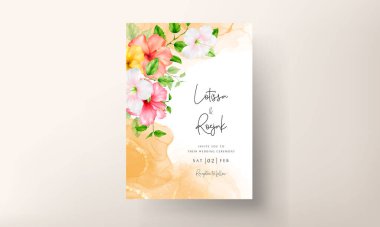 güzel renkli suluboya amber çiçeği düğün kartı seti