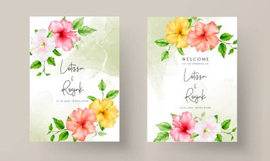 güzel renkli suluboya amber çiçeği düğün kartı seti