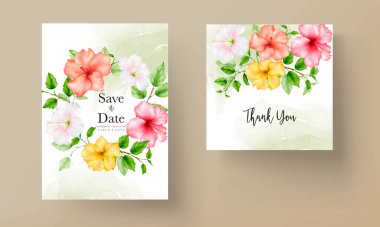 güzel renkli suluboya amber çiçeği düğün kartı seti