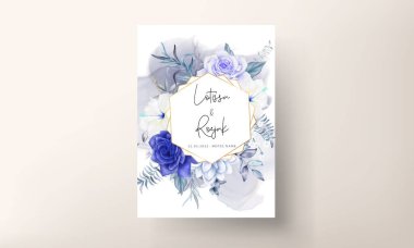 Güzel mavi çiçekli düğün davetiyesi şablonu