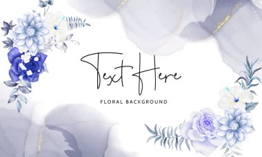 Lüks deniz mavisi ve mor suluboya çiçekli arkaplan tasarımı