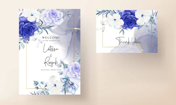 Beautiful Blue Floral Wedding Invitation Card Template — ストックベクタ