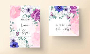 Güzel çiçek çelengi düğün davetiyesi şablonu