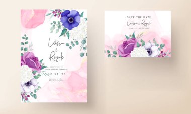 Güzel çiçek çelengi düğün davetiyesi şablonu