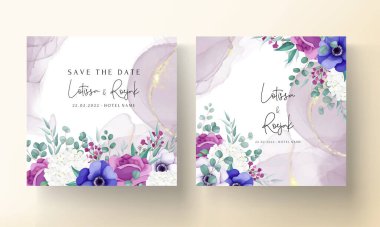 Güzel çiçek çelengi düğün davetiyesi şablonu