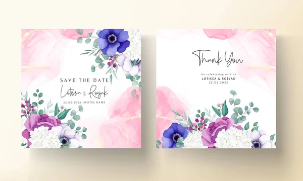 Schöne Blumenkranz Hochzeitseinladungskarte Vorlage — Stockvektor