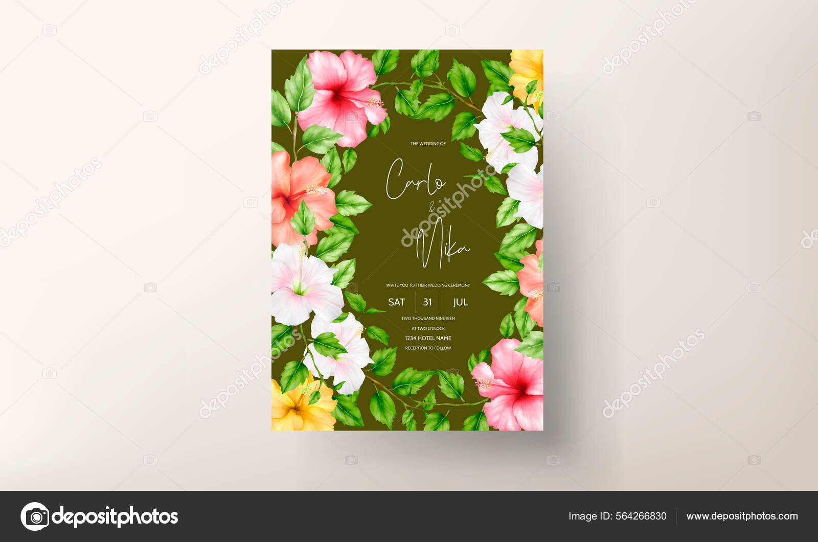 Beautiful Watercolor Hibiscus Flower Wedding Invitation Card Stock Vector  Image by ©mariadetarosarinda #564266830