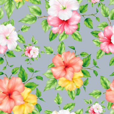 Botanik çiçeği ve yeşil yapraklar pürüzsüz desen tasarımı