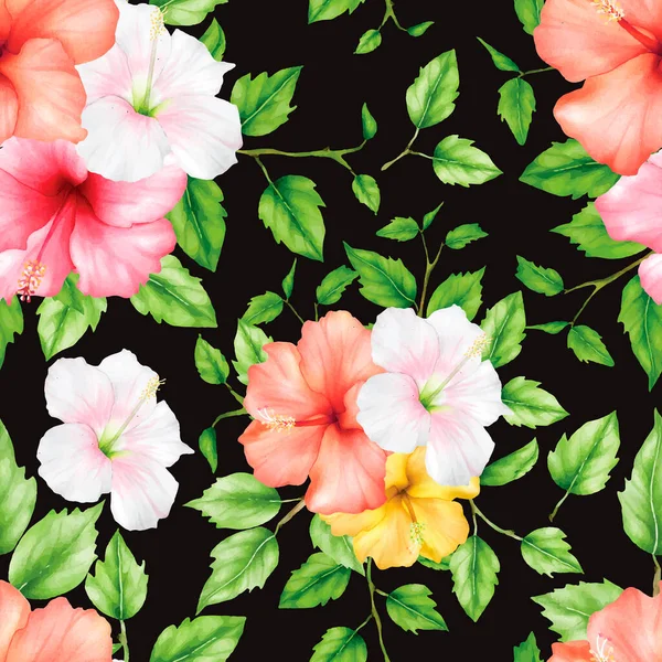 Botanik çiçeği ve yeşil yapraklar pürüzsüz desen tasarımı