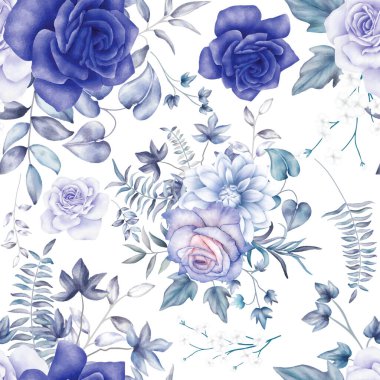 Klasik dikişsiz suluboya çiçek ve yapraklar.