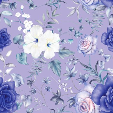 Klasik dikişsiz suluboya çiçek ve yapraklar.