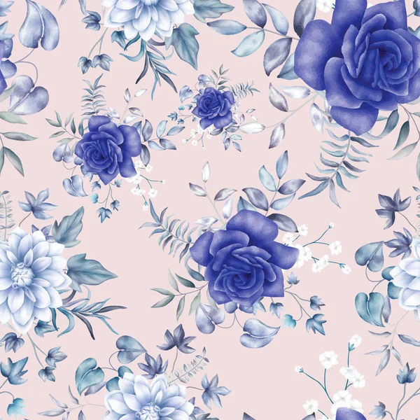 Vintage Seamless Pattern Watercolor Floral Leaves — 스톡 벡터