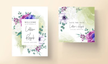 Güzel çiçek çelengi düğün davetiyesi şablonu