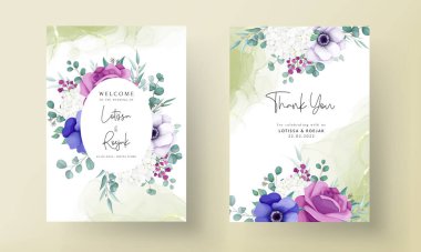 Güzel çiçek çelengi düğün davetiyesi şablonu