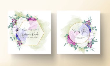 Güzel çiçek çelengi düğün davetiyesi şablonu