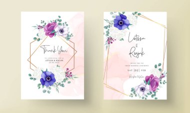 Güzel çiçek çelengi düğün davetiyesi şablonu