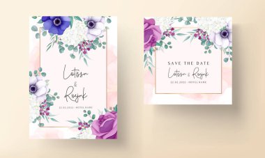 Güzel çiçek çelengi düğün davetiyesi şablonu