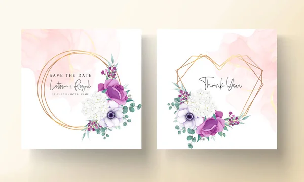 Όμορφο Λουλούδι Στεφάνι Γάμο Πρόσκληση Πρότυπο Κάρτα — Διανυσματικό Αρχείο