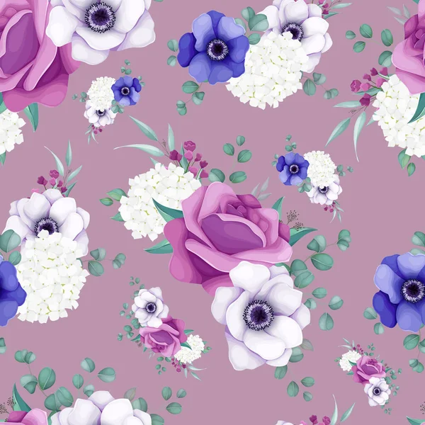 Botanik gelincik çiçekleri ve gülsüz desenli güller.