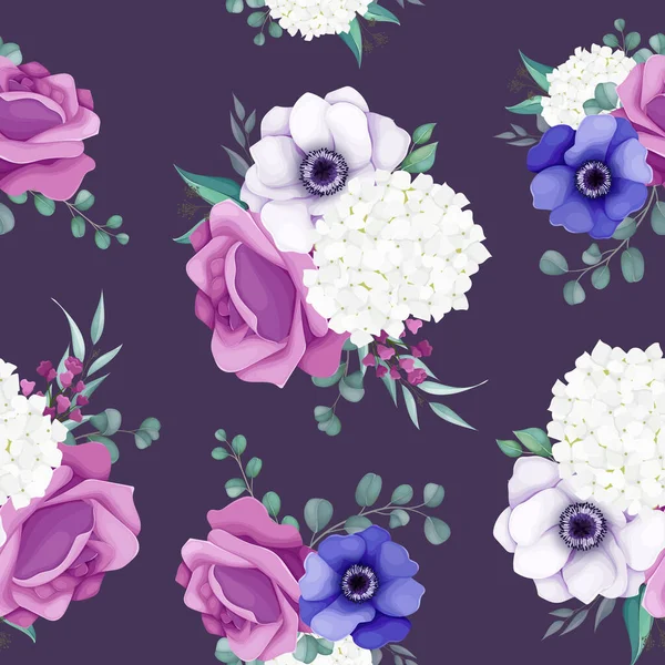 Botanical Floral Amapola Anémona Flores Rosa Diseño Patrón Sin Costuras — Vector de stock