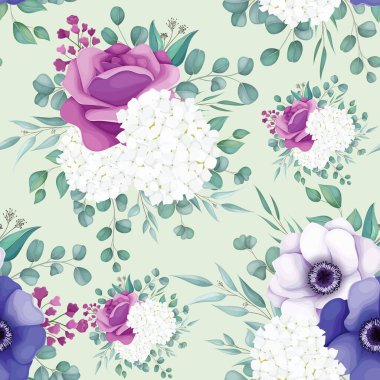 Güzel beyaz ve mor çiçeksiz desen