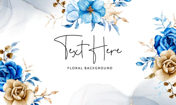 Plantilla Fondo Floral Acuarela Con Flores Hojas Azules Marrones — Vector de stock