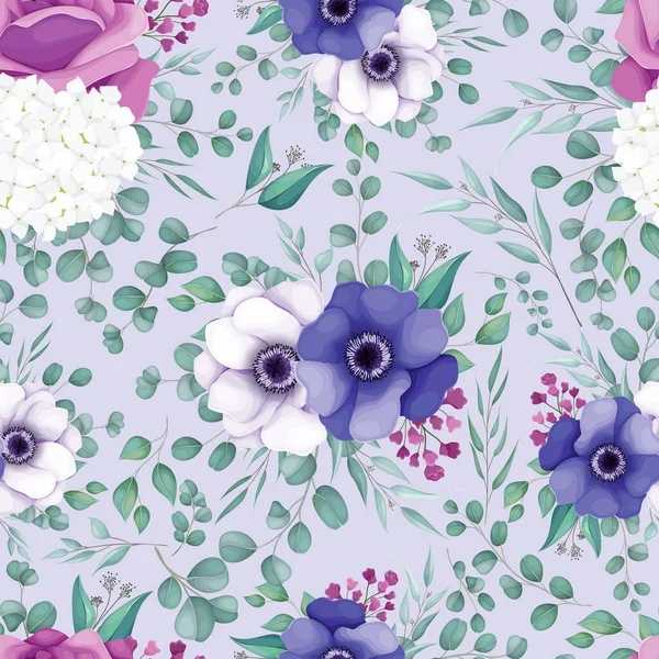 Beautiful White Purple Floral Seamless Pattern — Wektor stockowy