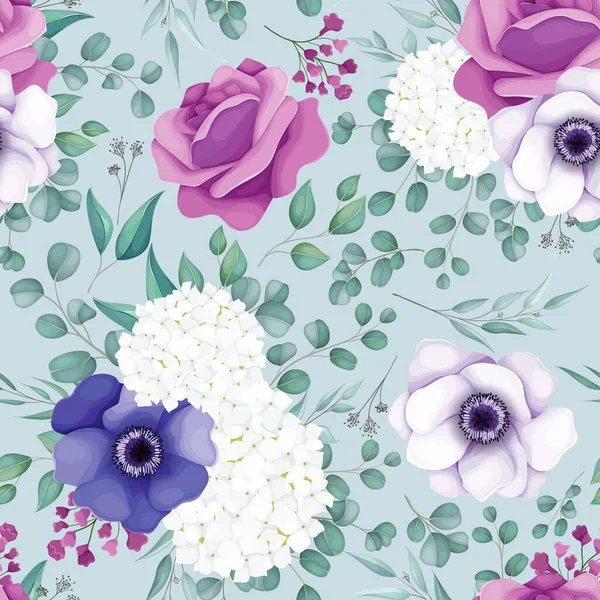 Beautiful White Purple Floral Seamless Pattern — Vector de stock