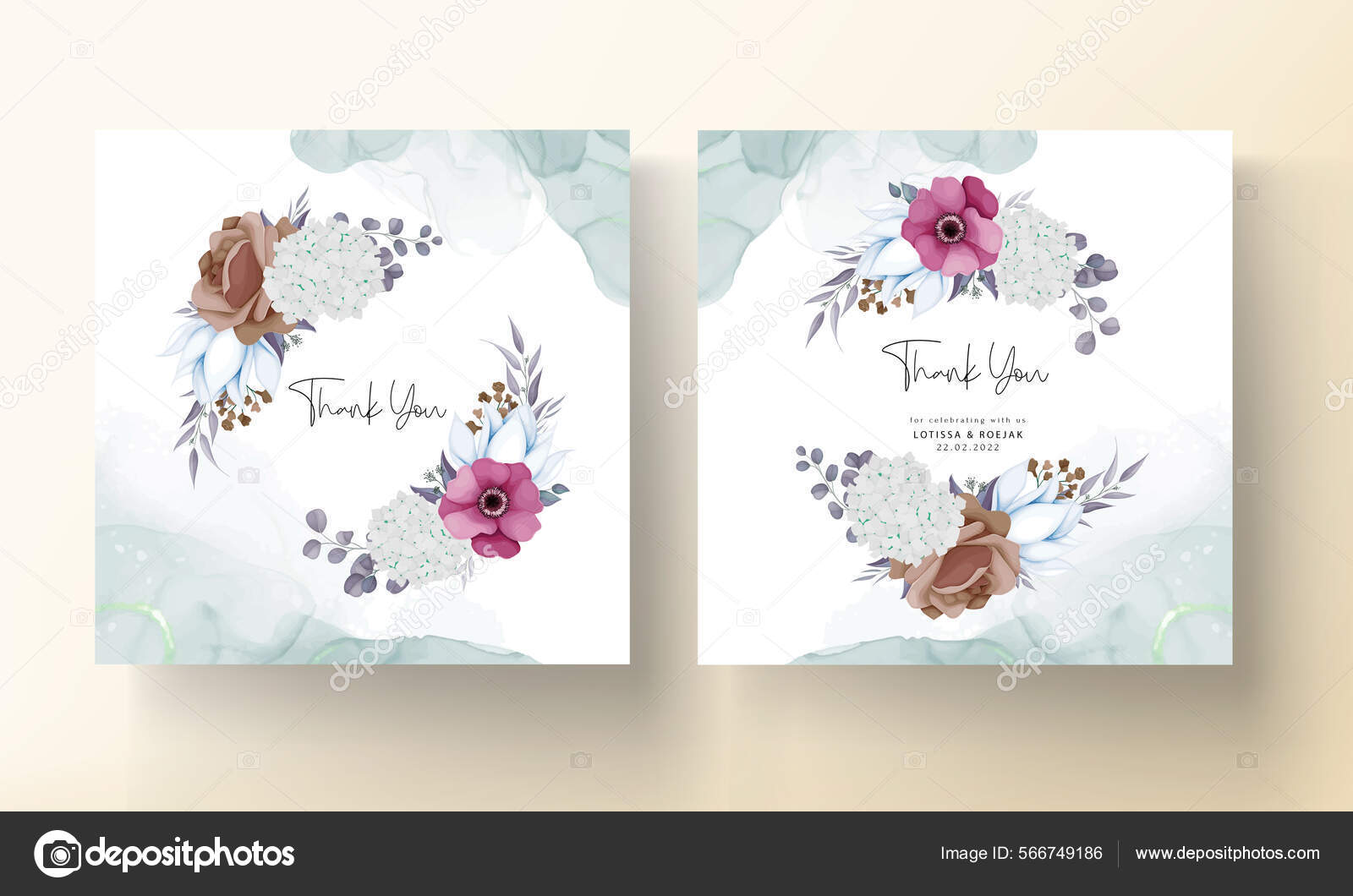 Boho Wedding Invitation Card Beautiful Flower Leaves Stock Vector by
