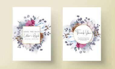 Güzel çiçekli ve yapraklı boho düğün davetiyesi