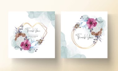 Güzel çiçekli ve yapraklı boho düğün davetiyesi