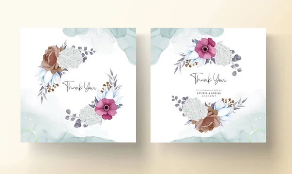 Boho Wedding Invitation Card Beautiful Flower Leaves — Stockvektor