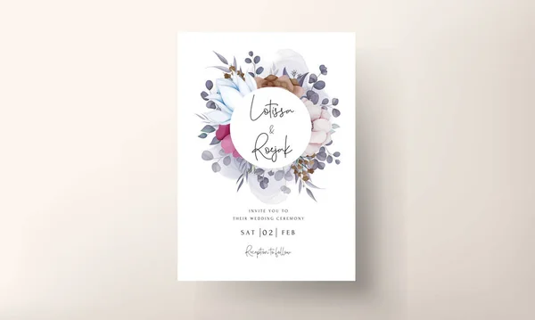 Boho Πρόσκληση Γάμου Κάρτα Όμορφο Λουλούδι Και Φύλλα — Διανυσματικό Αρχείο