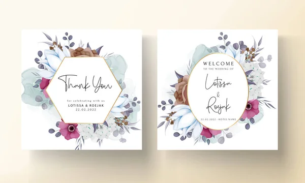 Boho Wedding Invitation Card Beautiful Flower Leaves — Vetor de Stock