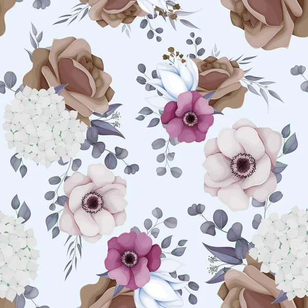 Elegant Boho Flower Leaves Seamless Pattern Design — ストックベクタ