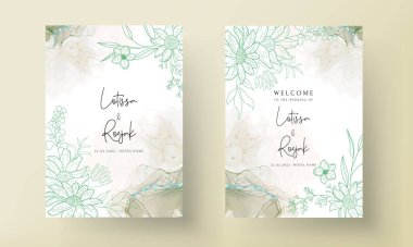 Zarif monoline çiçekli düğün davetiyesi.