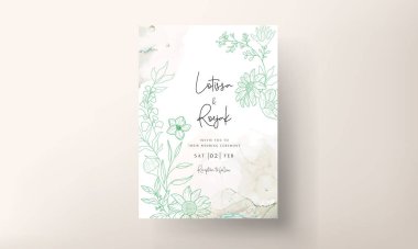 Zarif monoline çiçekli düğün davetiyesi.